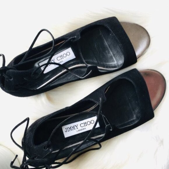 JIMMY CHOO Authentic Vernie Black Lace Up Gladiator Sandals Womens Size 5.5 EUC - Picture 5 of 10